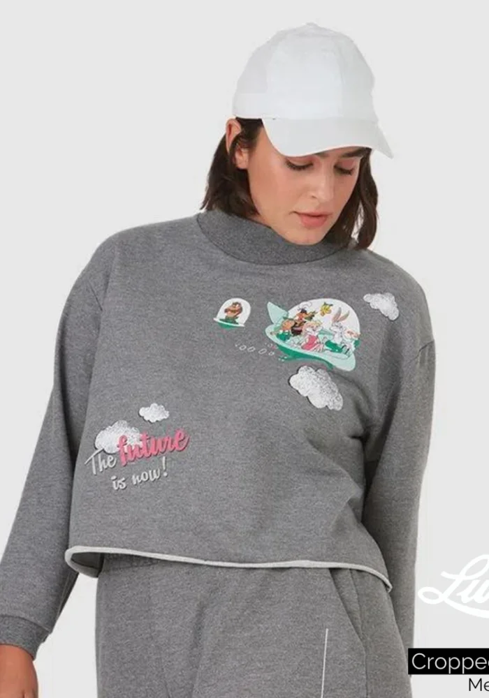 Cropped Feminino Plus Size Manga Longa Mescla - 50