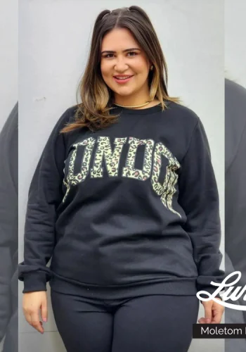Blusão Moletom Feminino Plus Size Preto - 56