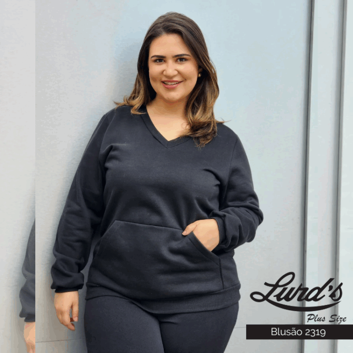 Blusão Moletom Feminino Plus Size Preto - 56