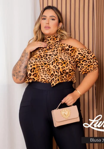Blusa Feminina Plus Size Manga Curta Ref 700584 Oncinha - 48