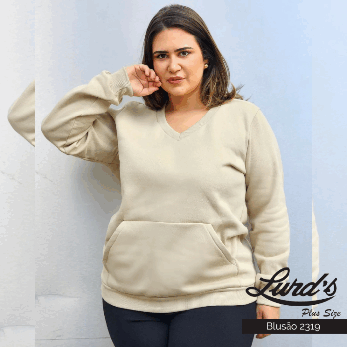 Blusão Moletom Feminino Plus Size Bege - 46