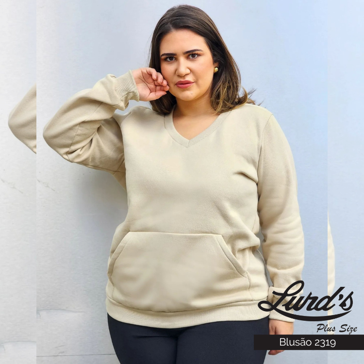 Blusão Moletom Feminino Plus Size Bege - 56
