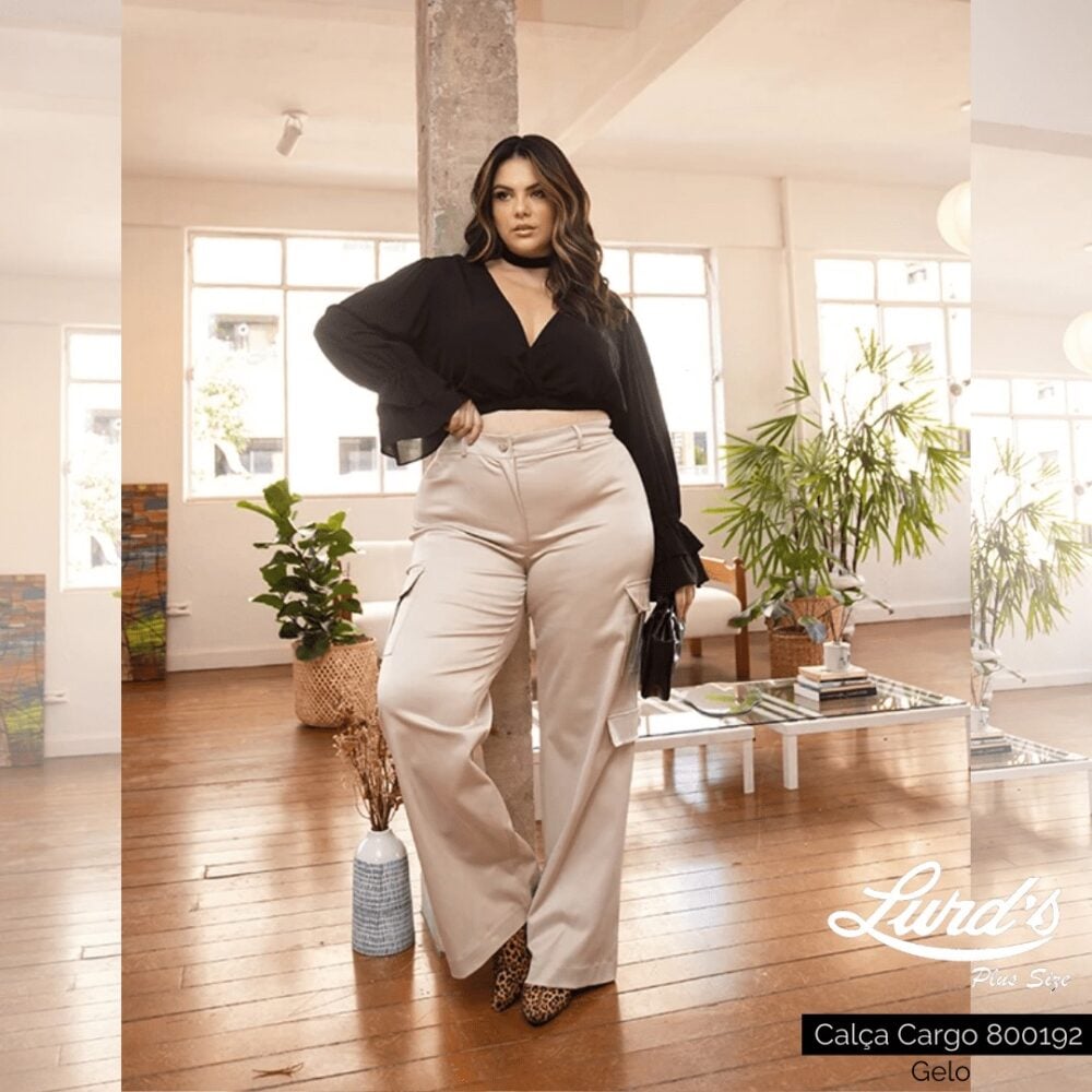 Calça Cargo Alfaiataria Feminina Plus Size Gelo - 50