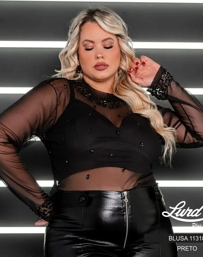Cropped Feminino Plus Size Manga Longa + Regata - 46