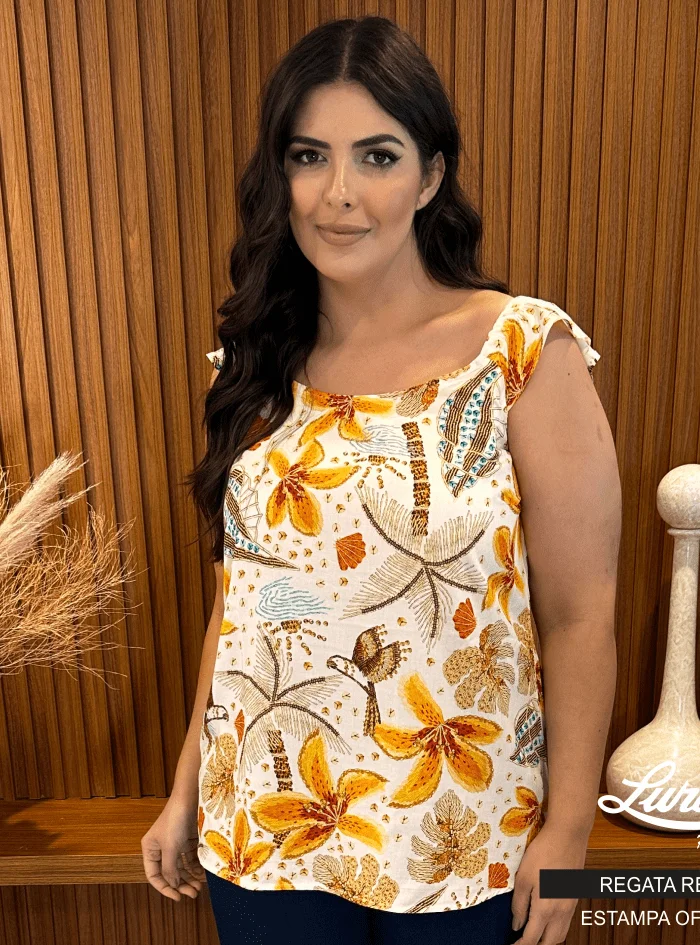 Regata Feminina Plus Size Ref REG-124 Marrie Estampa Off White - 46