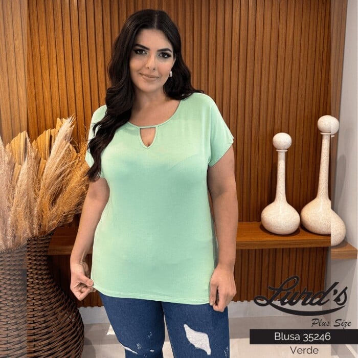 Blusa Feminina Plus Size Manga Curta Ref 35246 Verde - 48
