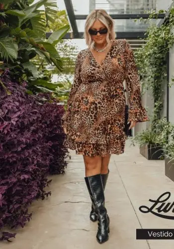 Vestido Plus Size Manga Longa Oncinha