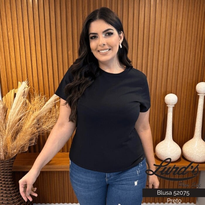 Blusa Feminina Plus Size Manga Curta Ref 52075 Preto - 50