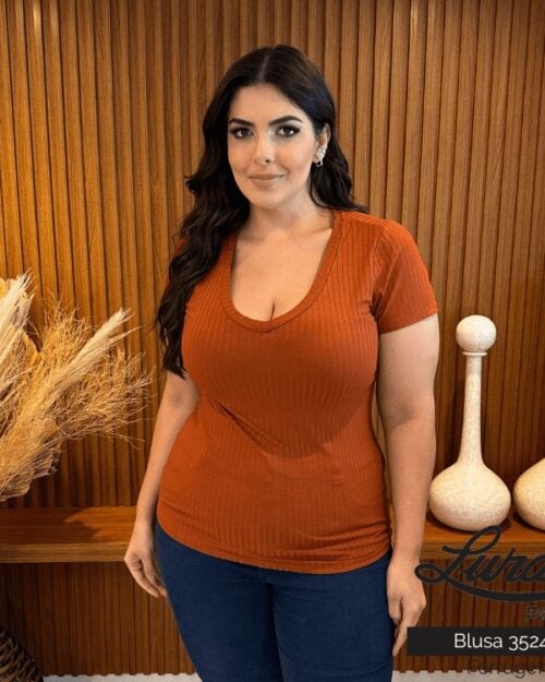Blusa Feminina Plus Size Manga Curta Ref 00461 Ferrugem - 46 48