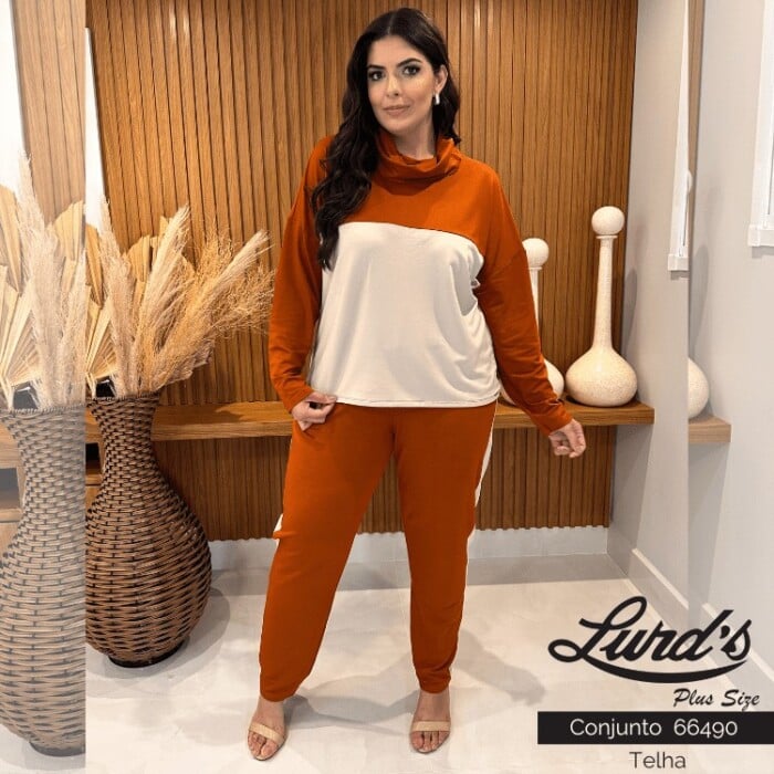 Conjunto Feminino Plus Size Calça + Blusa Telha - 46