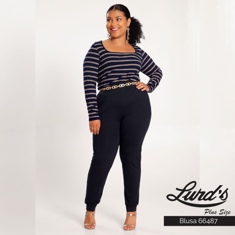 Blusa Feminina Plus Size Manga Longa Ref 66487 Marinho - 50