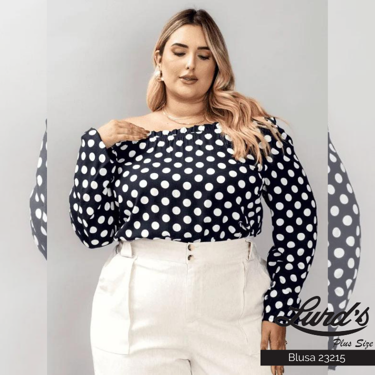 Blusa Plus Size Manga Longa Poá Marinho Ref 23215 - 60