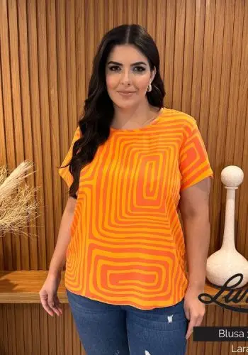 Blusa Feminina Plus Size Manga Curta Ref 32205 Laranja - 50