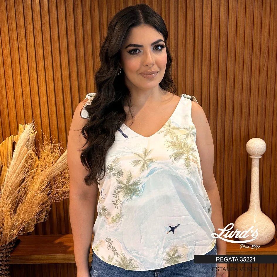 Regata Feminina Plus Size Ref 35221 Estampa Verde - 46