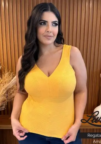 Regata Feminina Plus Size Ref 35226 Amarelo - 50