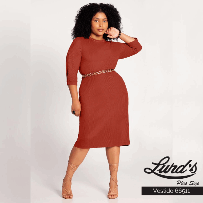 Vestido Mid Plus Size Manga 3/4 Ferrugem - 52