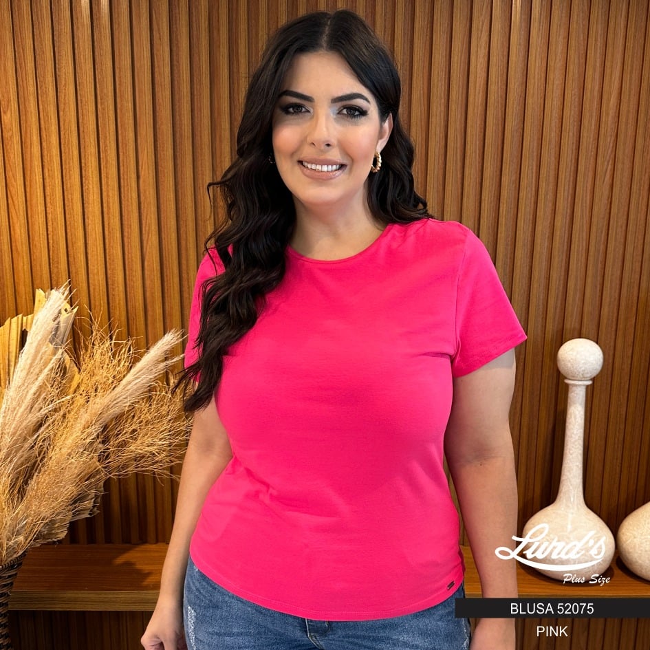 Blusa Feminina Plus Size Manga Curta Ref 52075 Pink - 46