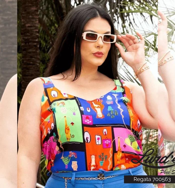 Regata Feminina Plus Size Estampa Azul - 48