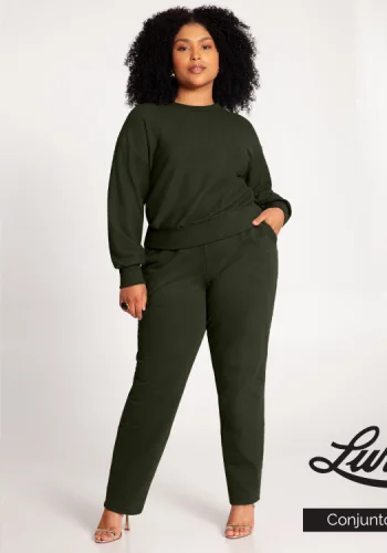 Conjunto Feminino Plus Size Calça + Blusa Musgo