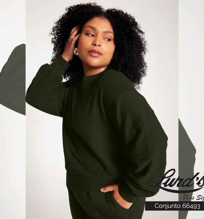 Conjunto Feminino Plus Size Calça + Blusa Musgo - 46