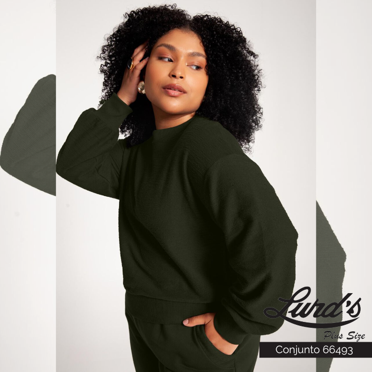 Conjunto Feminino Plus Size Calça + Blusa Musgo - 48