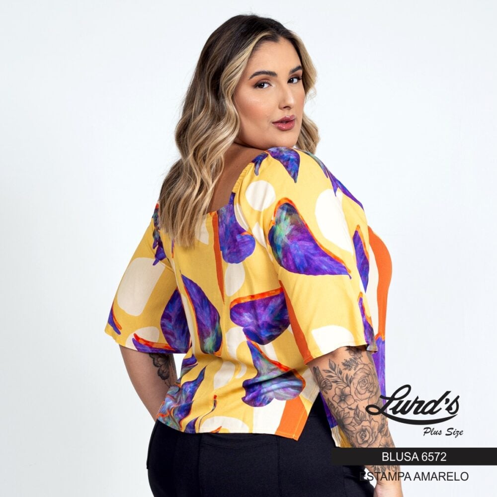 Alternative view of Blusa Feminina Plus Size Manga Curta Ref 6572 Estampa Amarelo