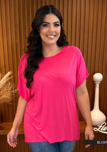 Blusa Feminina Plus Size Manga Curta Ref 52065 Pink - 46