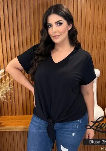Blusa Feminina Manga Curta Ref BMM-008 Preto - 56
