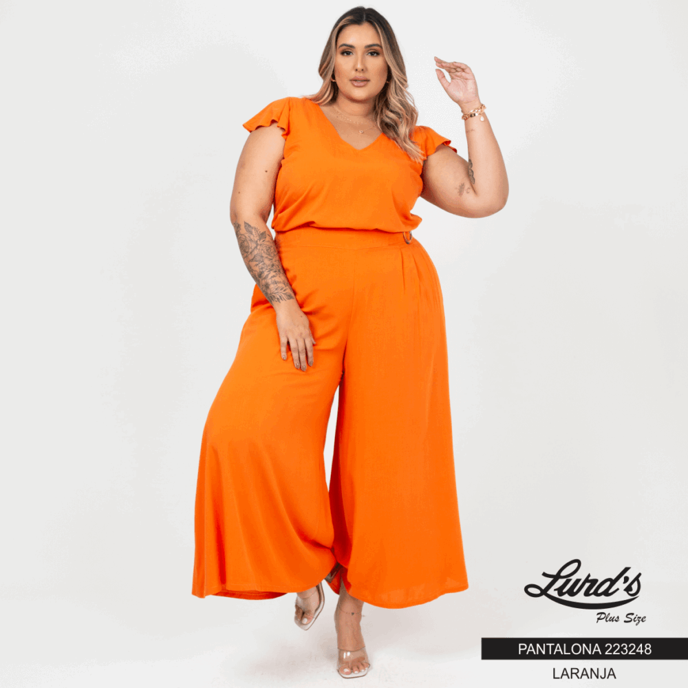 Calça Pantalona Plus Size Ref 223248 Laranja