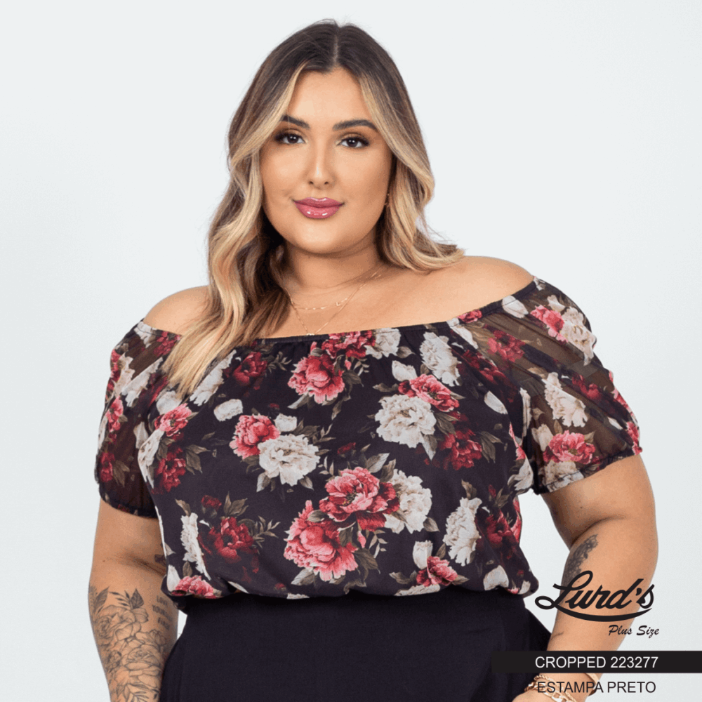 Cropped Feminino Plus Size Ref 223277 Estampa Preto - 56