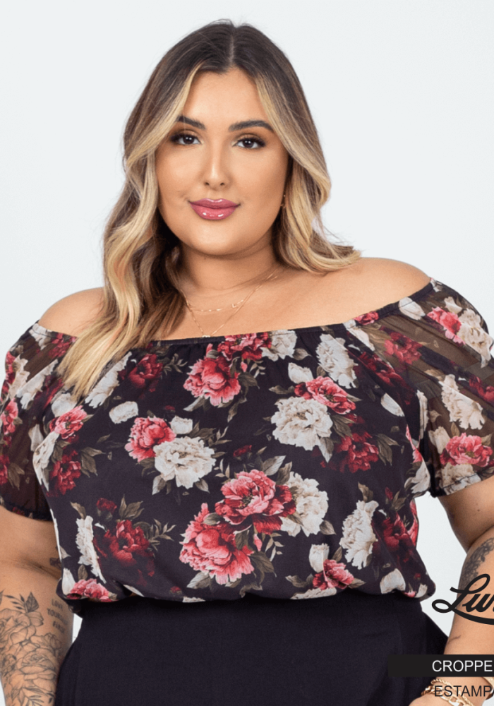 Cropped Feminino Plus Size Ref 223277 Estampa Preto - 56