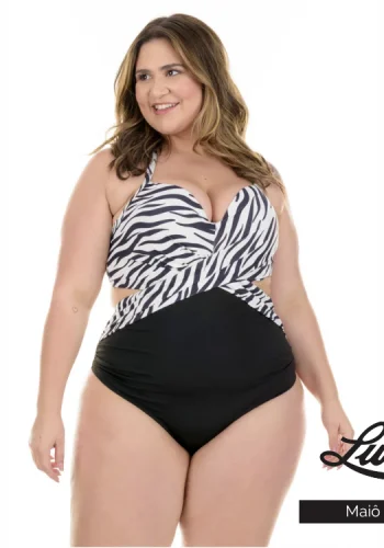 Maiô Plus Size Com Bojo Preto/Zebra Ref 3235