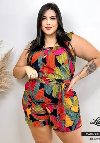 Macaquinho Feminino Plus Size Sem Manga Ref Mac-126 Marrie - 56