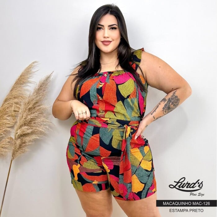 Macaquinho Feminino Plus Size Sem Manga Ref Mac-126 Marrie - 54