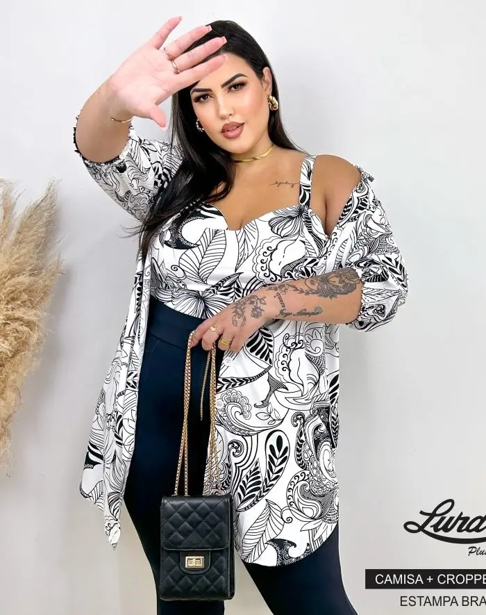 Camisa + Cropped Plus Size Ref 11602 Est Off White - 54