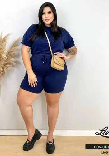 Conjunto Plus Size Blusa + Shorts Ref S01208 Marinho - 50