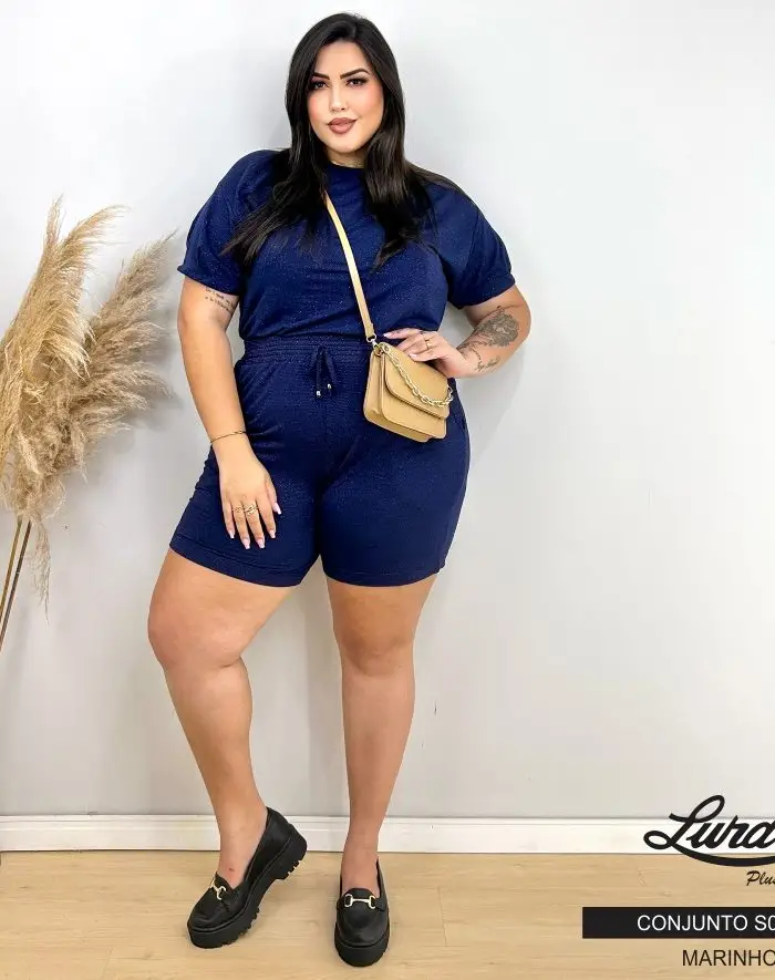 Conjunto Plus Size Blusa + Shorts Ref S01208 Marinho - 50