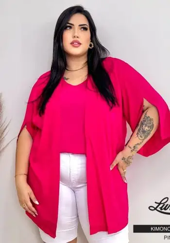Kimono Feminino Plus Size Marrie Ref 223243 Pink - 54