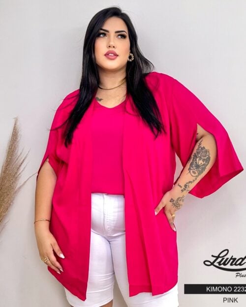 Kimono Feminino Plus Size Marrie Ref 223243 Pink - 54