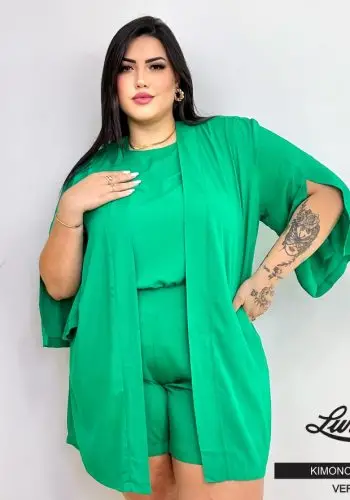 Kimono Feminino Plus Size Marrie Ref 223243 Verde - 56