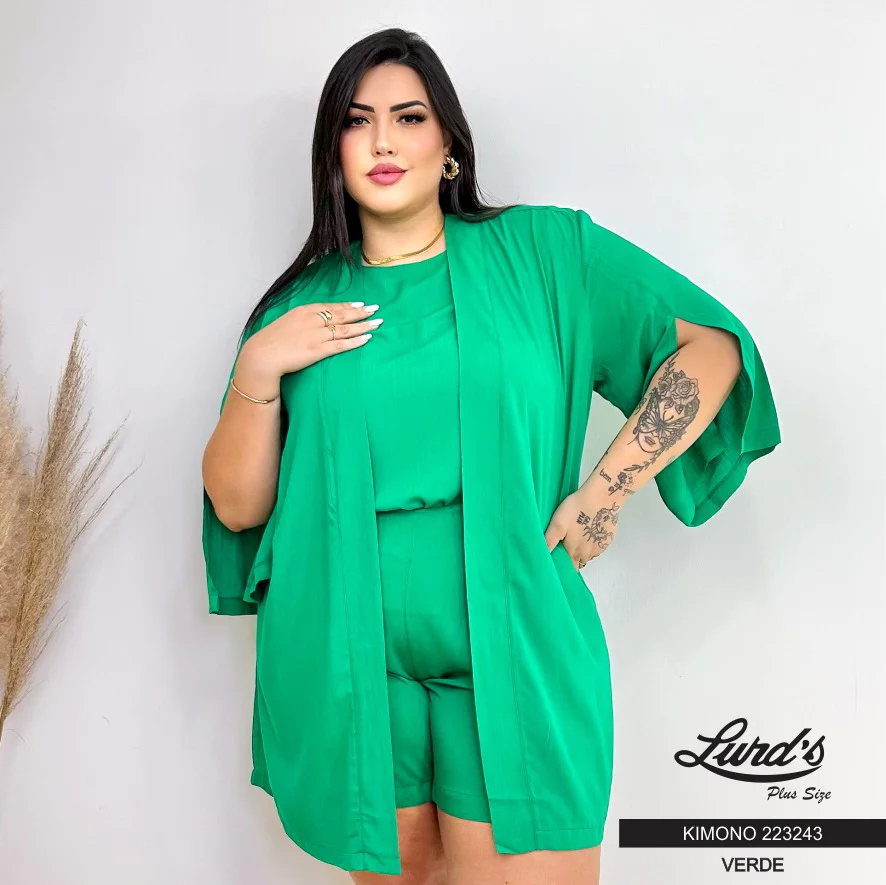Kimono Feminino Plus Size Marrie Ref 223243 Verde - 58
