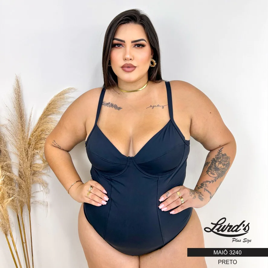 Maiô Plus Size Sem Bojo Ref 3240 Preto - 56