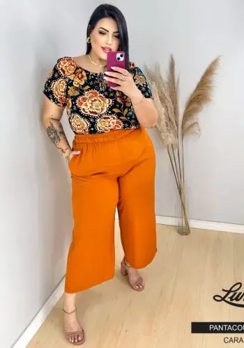 Pantacourt Feminina Plus Size Ref 23141 Marrie Caramelo  - 58