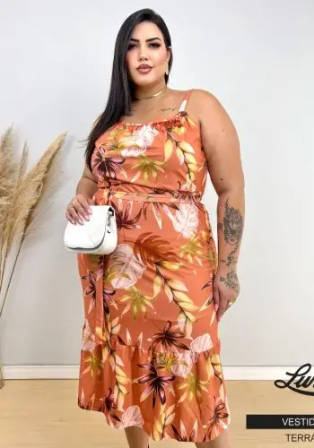Vestido Plus Size Sem Manga Ref 3716 Terracota