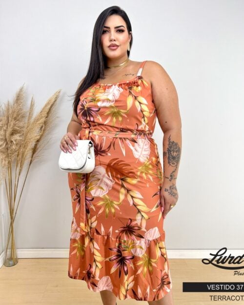 Vestido Plus Size Sem Manga Ref 3716 Terracota - 48