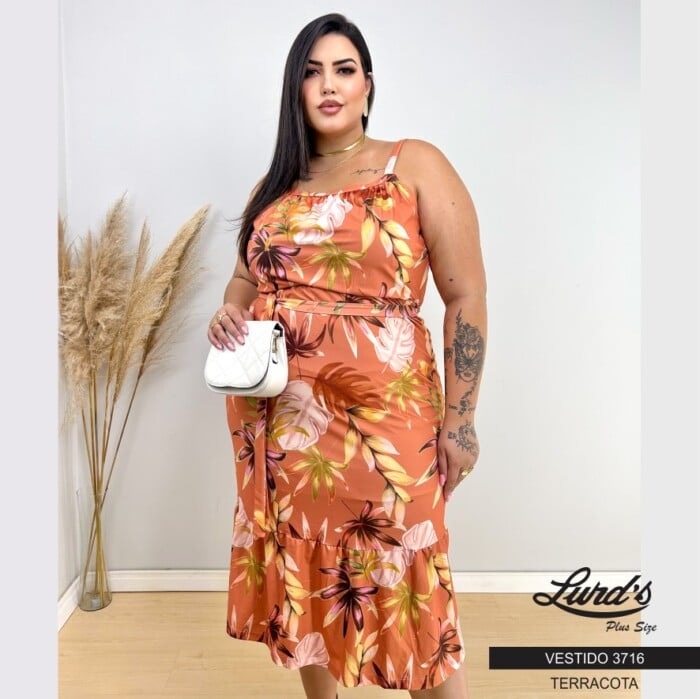 Vestido Plus Size Sem Manga Ref 3716 Terracota - 46