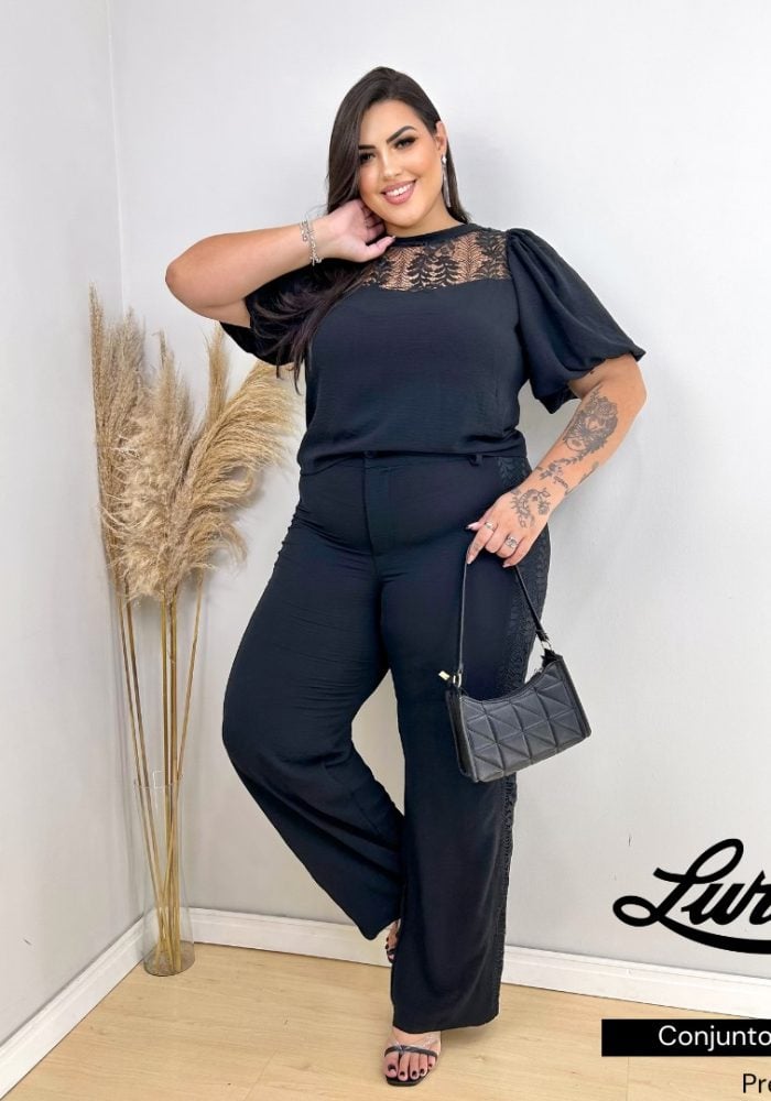 Conjunto Plus Size Calça + Blusa Ref 11557 Preto - 46