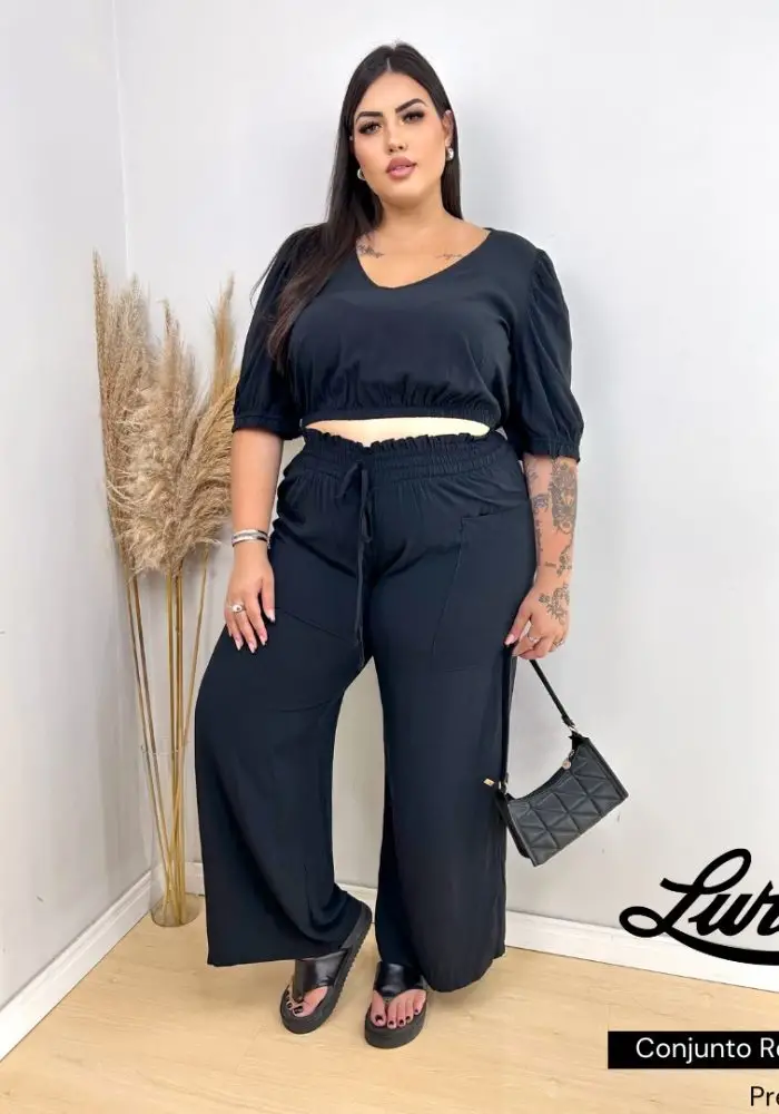 Conjunto Feminino Plus Size Ref CON-072 Preto - 56