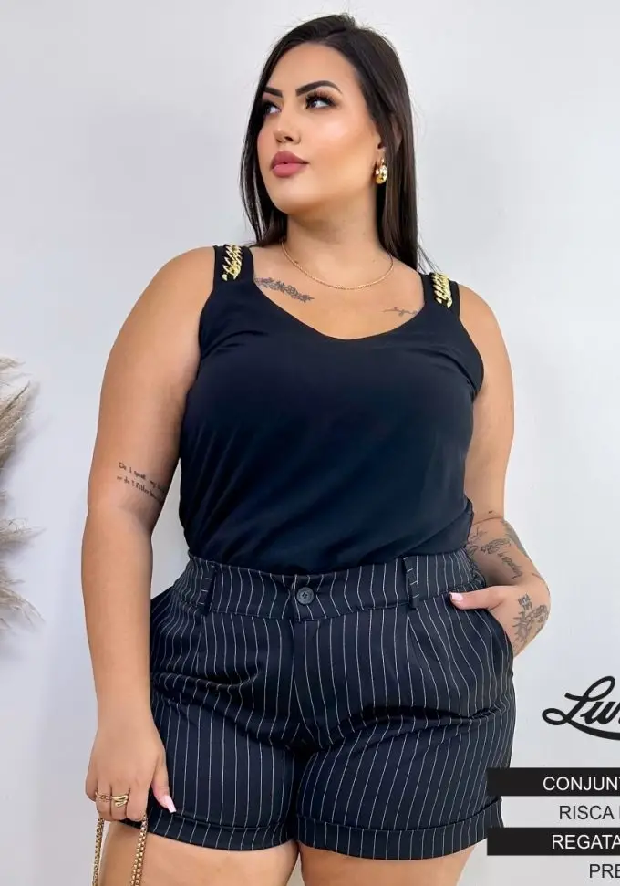 Regata Feminina Plus Size Ref 223240 Preto  - 56