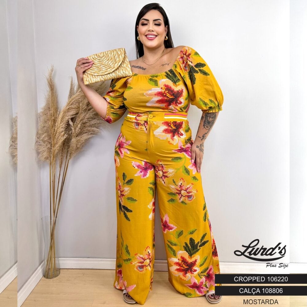 Pantalona Feminina Plus Size Ref 108806 Mostarda